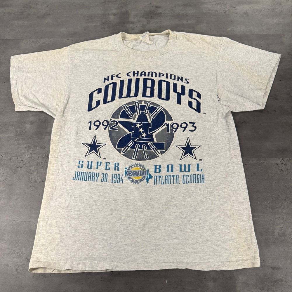 Vintage Nutmeg Dallas Cowboys T-Shirt L Fit M Grey Football Super Bowl XXVIII